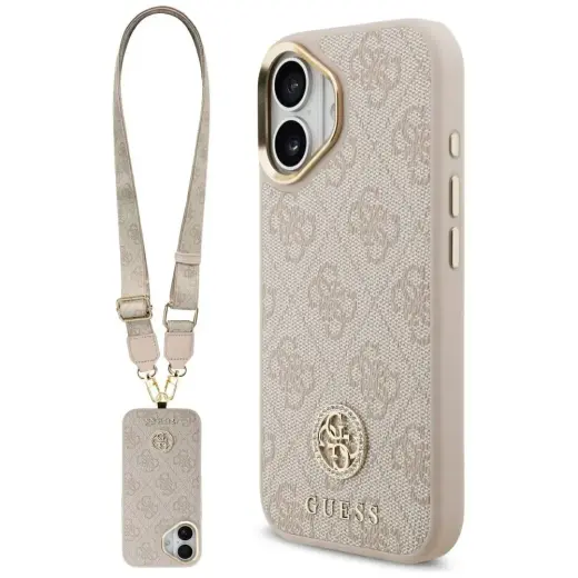 Case Guess 4G Strass Logo & Big Strap    Metal Buttons MagSafe for iPhone 17 pink