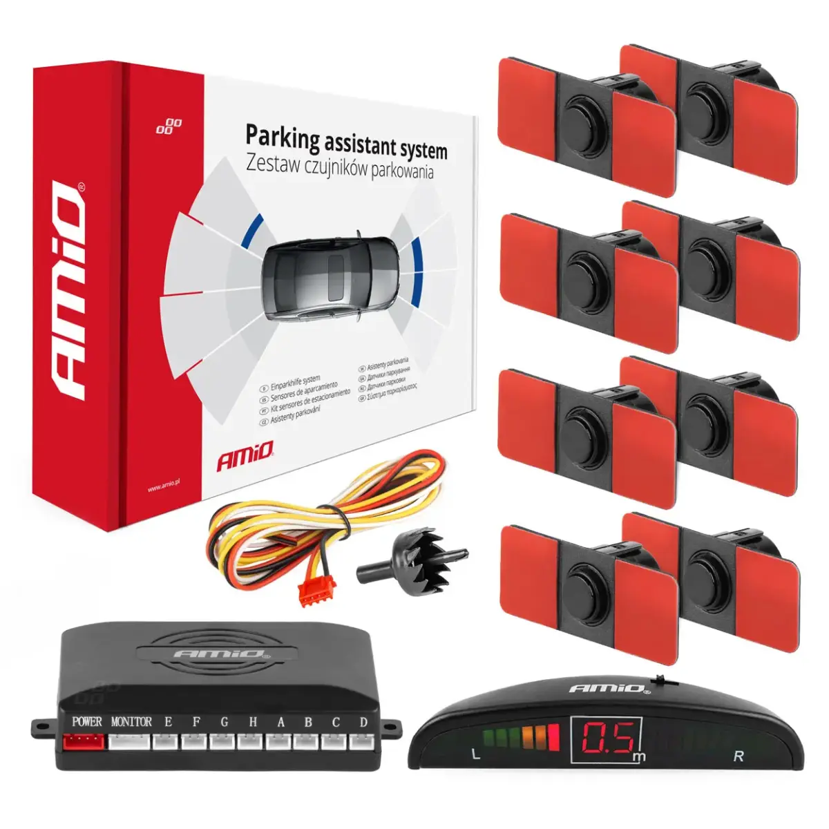 Parking assistant system LED 8 sensor black inside mount 16,5mm