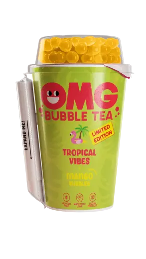 Tējas dzēriens OMG, tropu garša, ar mango garšas bumbiņām, 0.265l