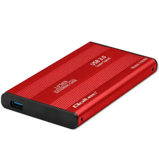 Qoltec alumīnija ārējā cietā diska korpuss HDD SSD 2,5 collu SATA3 | USB 3.0 | Sarkans