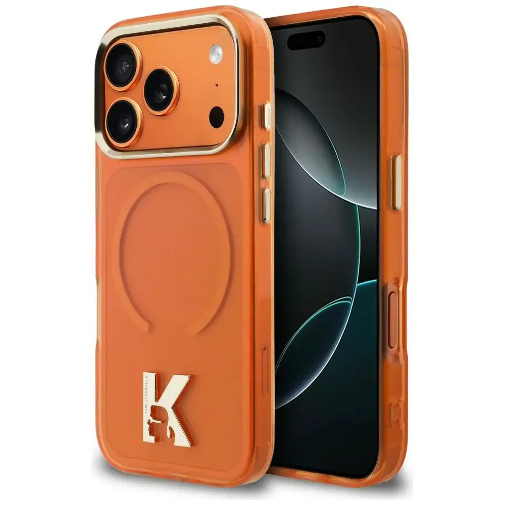 Karl Lagerfeld IML K Head Logo telefoni ümbris MagSafe toega iPhone 17 Pro Max oranž