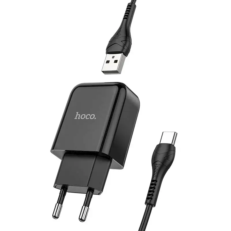 Hoco N2 universal travel charger USB | 5V | 2.4A + USB-C cable 1M black
