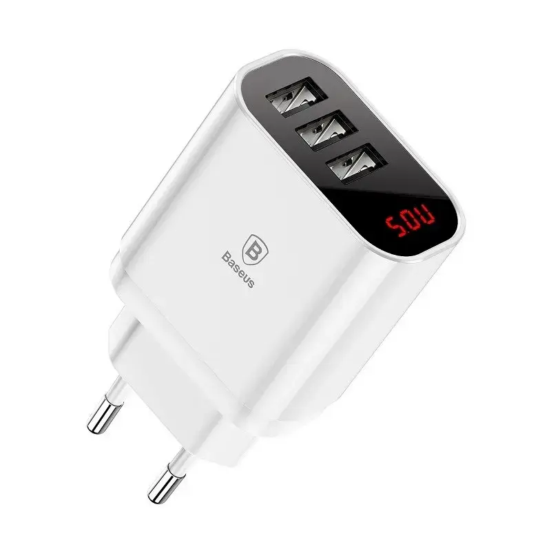 Baseus Mirror Travel Charger with LED display 3x USB (white)