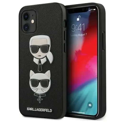 Karl Lagerfeld KLHCP12SSAKICKCBK iPhone 12 mini 5,4" czarny|black hardcase Saffiano Ikonik Karl&Choupette Head