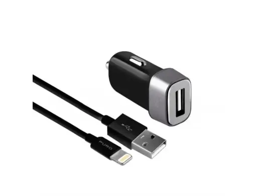 Puro MCHUSBAPLTCBLK automašīnas lādētājs | 5W | MFi | USB-A | ar Lightning kabeli komplektā | melns
