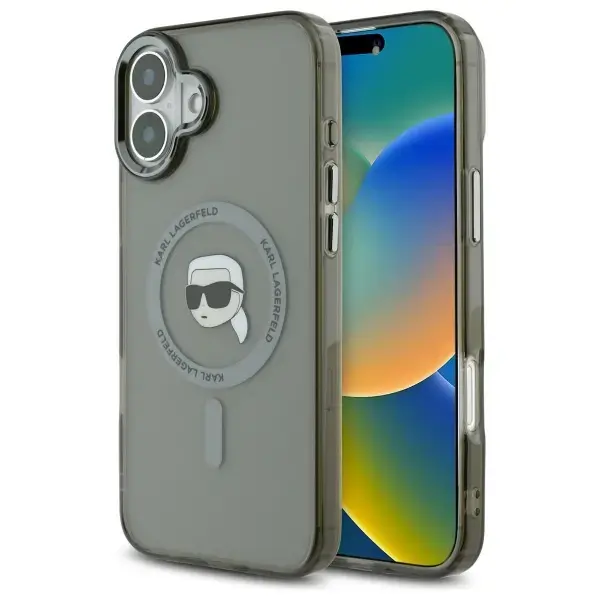 Karl Lagerfeld case for iPhone 16 6,1" KLHMP16SHLSKIK black Hard IML Metal Karl Head MagSafe