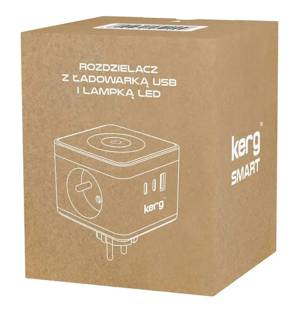 KERG Smart 2-socket power cube + USB-A + USB-C charger + LED lamp 16A/250V~ white