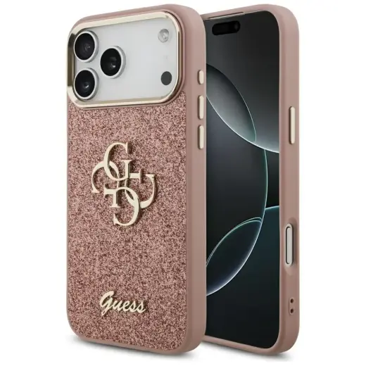 Guess Fixed Glitter Big 4G Metal Frame Case for iPhone 17 Pro Max Pink