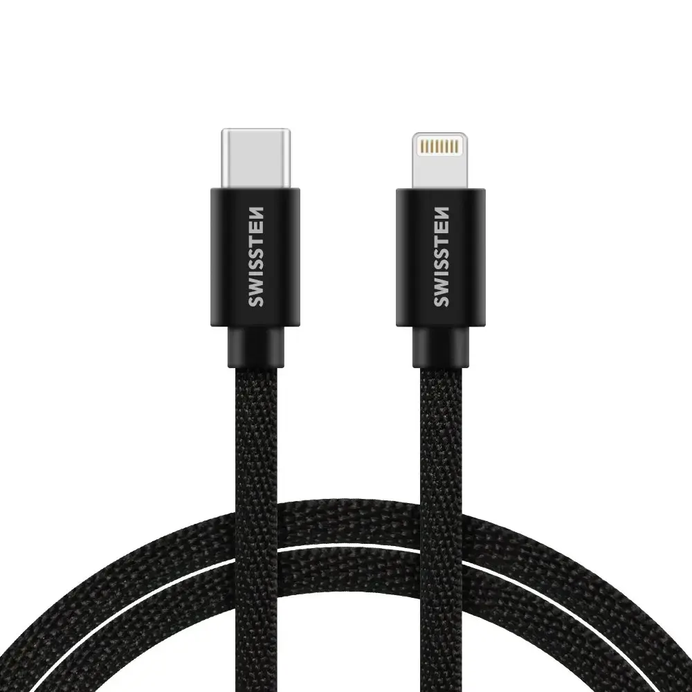 Swissten Textile Universāls Quick Charge data transfer and charging cable | USB-C to Lightning | 1.2m | black