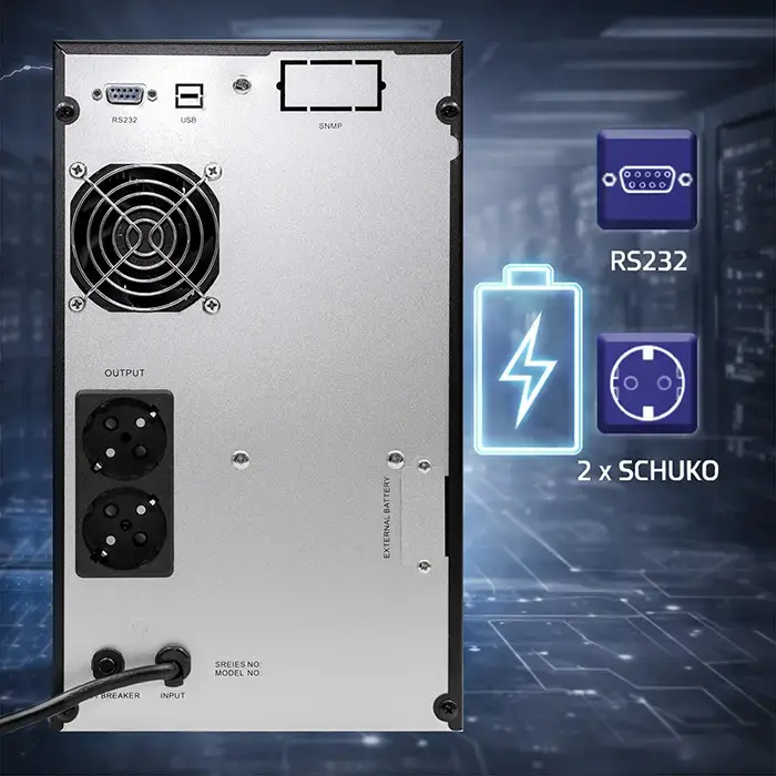 Qoltec Pure Sine Wave UPS Emergency Power Supply | 3kVA | 2400W | AVR | LCD