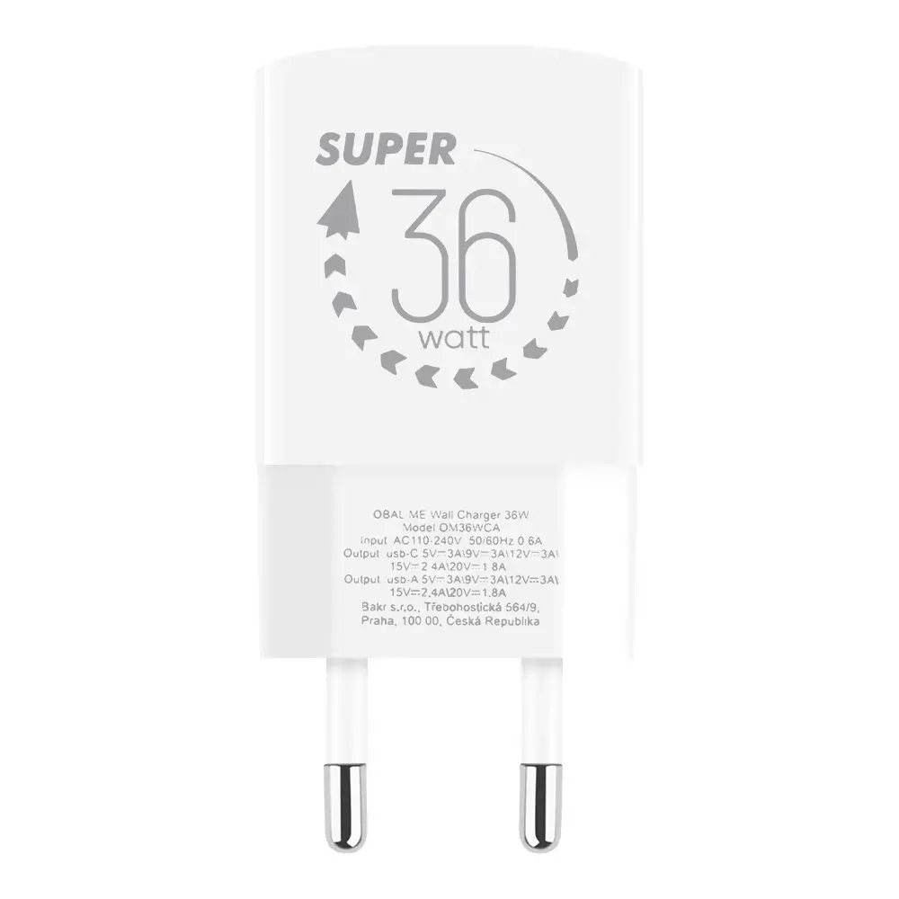 OBAL:ME GaN Wall Charger USB-A + USB-C 36W White (Damaged Package)