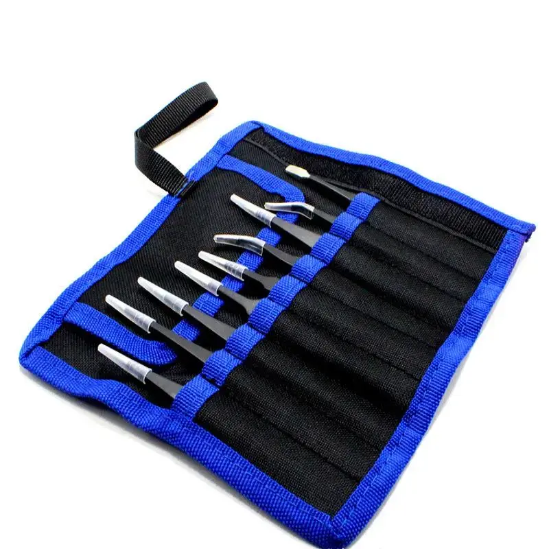 set of 9 precision tweezers + case