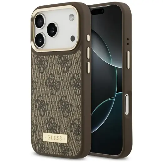 Guess 4G Logo Plate MagSafe Case for iPhone 17 Pro Brown