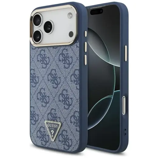 Case Guess 4G Triangle Logo MagSafe for iPhone 17 Pro Max blue gold