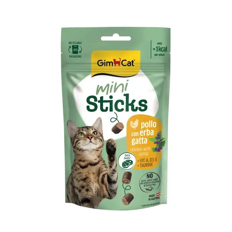Gardumi kaķiem - GimCat Mini Sticks Chicken With Catnip 50g