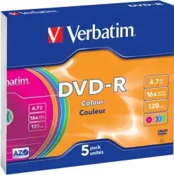 Matricas DVD-R AZO Verbatim 4.7GB 16x Colour, 5 Pack Slim
