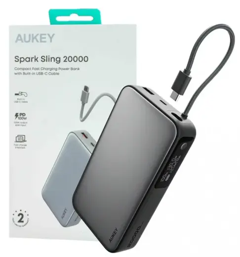 AUKEY PB-Y48 Spark Sling 20000 Compact Fast Charging Power Bank with Built-in USB-C Cable