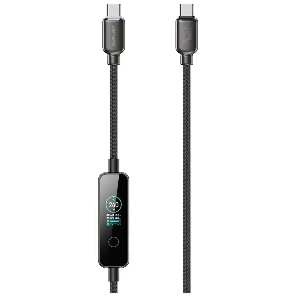 4smarts ScreenCord datu pārraides un uzlādes vads | USB-C uz USB-C | 240W | 1.2m | melns