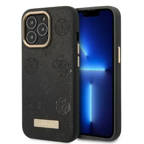 Guess GUHMP13LSAPSTK iPhone 13 Pro | 13 6,1" czarny|black hardcase Peony Logo Plate MagSafe