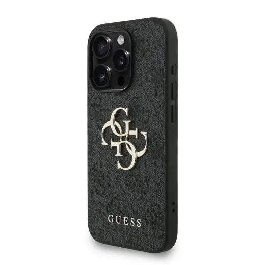 Guess PU 4G Metal Logo Strap telefona maciņš iPhone 15 Pro Max melns