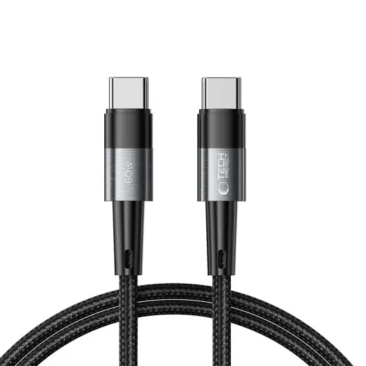 Tech-Protect UltraBoost datu pārraides un uzlādes vads | USB-C uz USB-C | 60W | 1m | pelēks