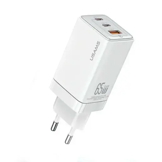 USAMS Sandru Series CC180 travel charger | 65W | GaN, PD3.0, QC3.0 | USB-C, USB-A | white