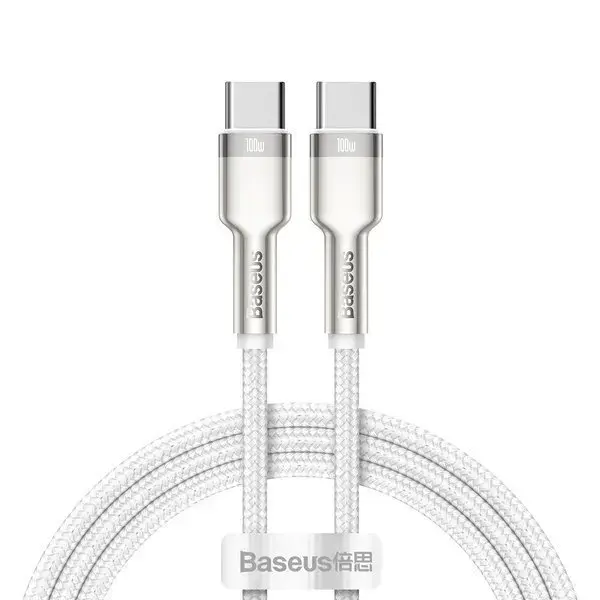 Baseus Cafule Metal datu pārraides un uzlādes vads | USB-C uz USB-C | 100W | 1m | balts