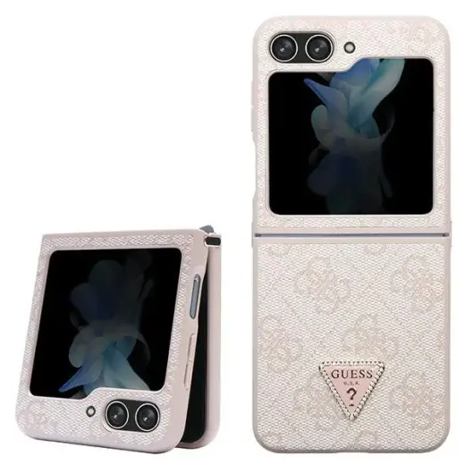 Guess GUHCZF5P4TDPP F731 Z Flip5 różowy|pink hardcase Leather 4G Triangle Strass