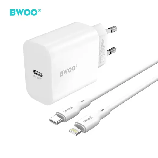 Зарядное устройство BWOO CDA233 | 20W | PD | USB-C | с кабелем USB-C на Lightning в комплекте | белое