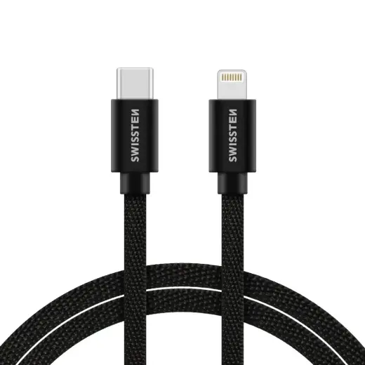 Swissten Textile Universāls Quick Charge data transfer and charging cable | USB-C to Lightning | 1.2m | black