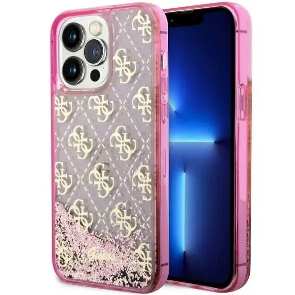 Guess GUHCP14XLC4PSGP iPhone 14 Pro Max 6.7" pink|pink hardcase Liquid Glitter 4G Transculent