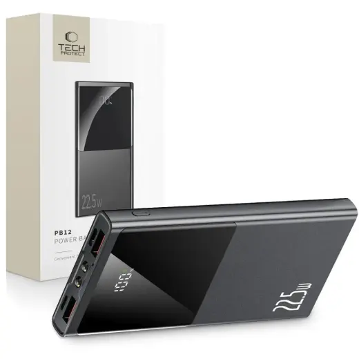 Ārējais akumulators Tech-Protect PB12 10000mAh 22.5W 2x USB-A USB-C Lightning ar USB-C USB-A kabeli - pelēks