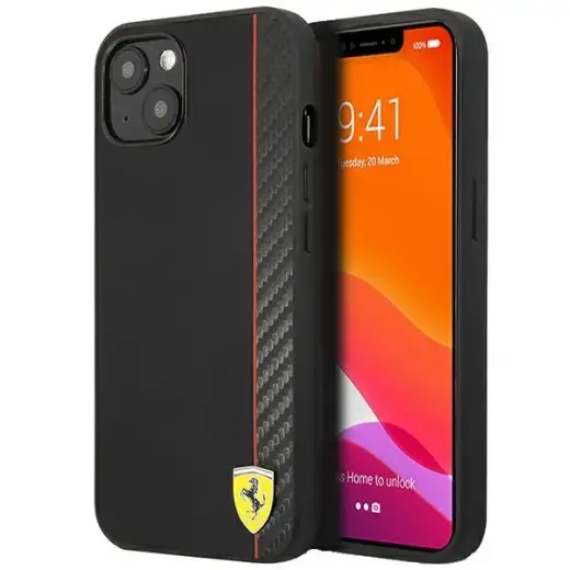 FESAXHCP13MBK Ferrari Smooth and Carbon Effect Hard Case for iPhone 13 Black