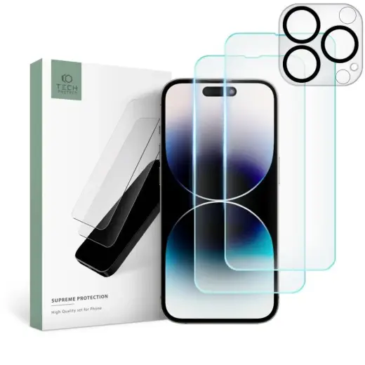 Tech-Protect Supreme Set for iPhone 14 Pro 2x Tempered Glass for Display | Tempered Glass for Camera
