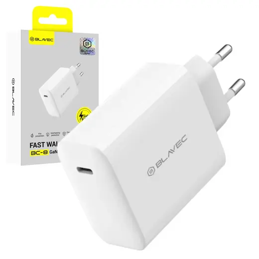 Blavec BC-8 tīkla lādētājs | 65W | PD, QC, GaN | USB-C | balts