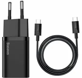 Baseus Super Si travel charger | 25W | USB-C | with USB-C to USB-C cable included | black