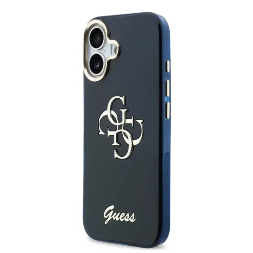 Guess IML 4G Script Metal Logo maciņš telefonam iPhone 17 zils