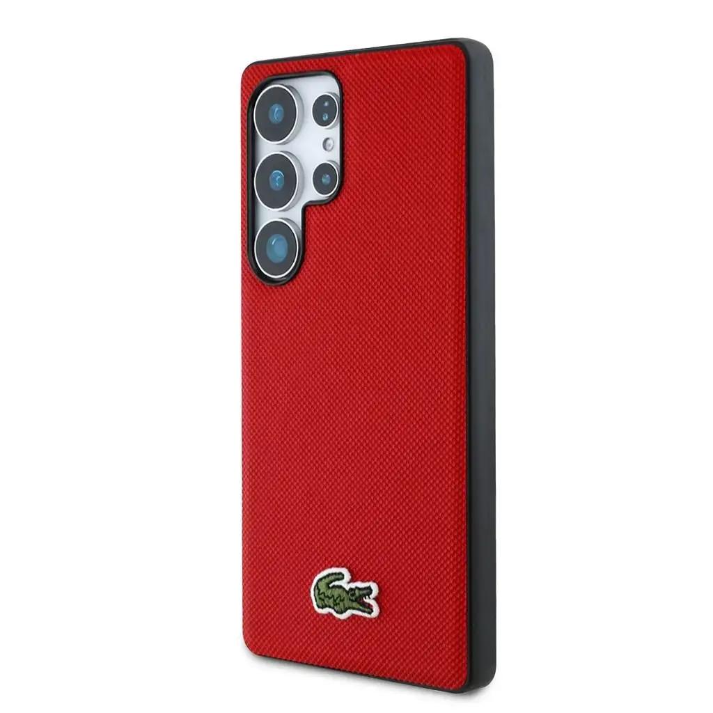 Lacoste Iconic Petit Pique Woven Logo MagSafe Case for Samsung Galaxy S25 Ultra Red