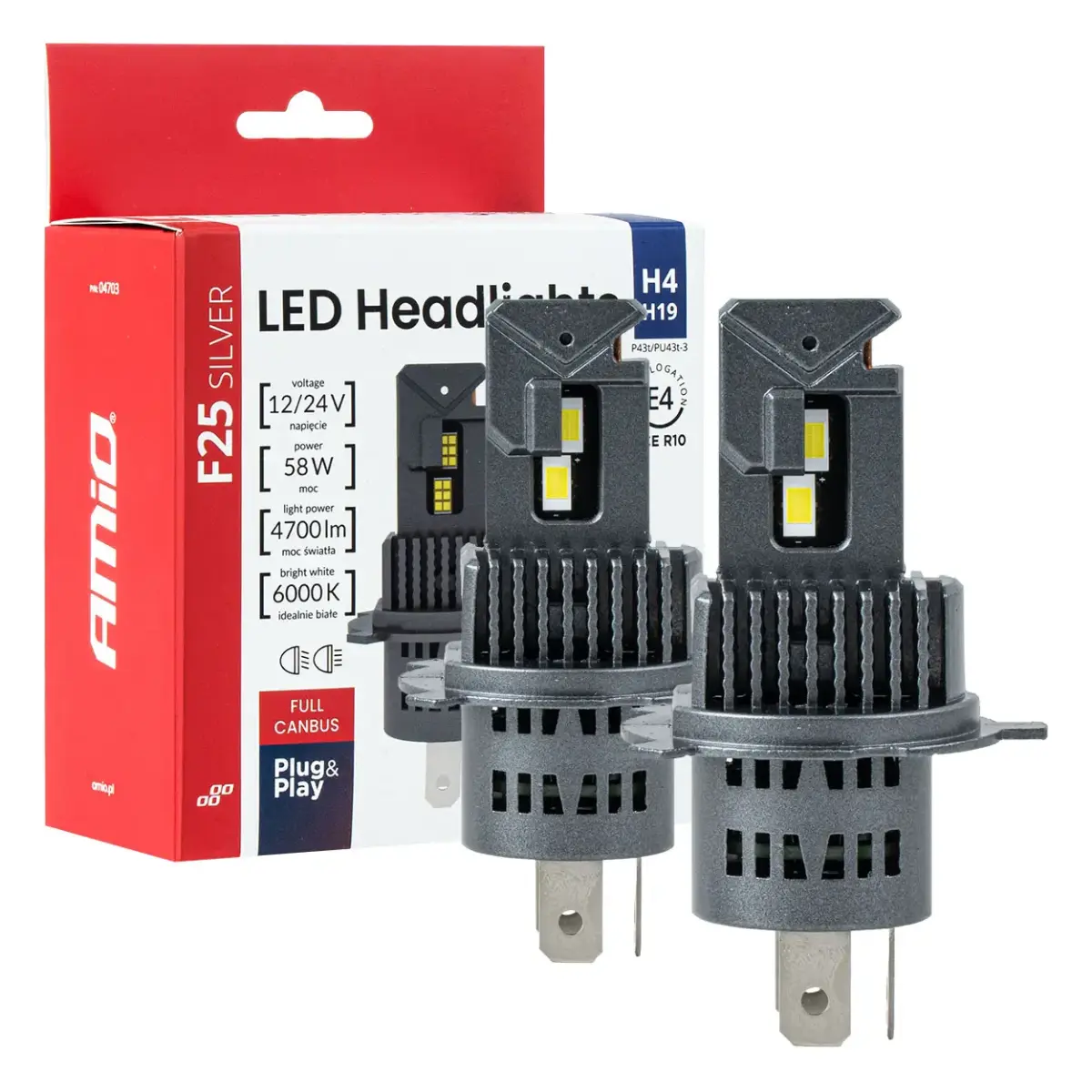 LED Headlights Series F25 SILVER FULL CANBUS H4/H19 54/58W 12V 24V AMIO-04703
