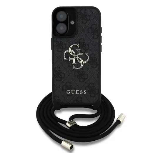 Guess PU 4G Metal Logo Crossbody Strap Case for iPhone 16 Black