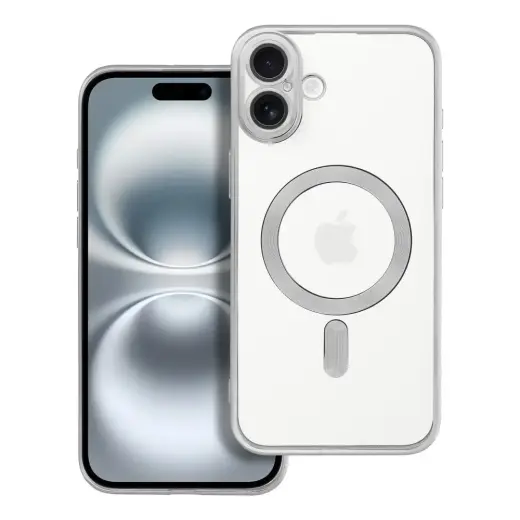 Electro Mag telefono dėklas su MagSafe palaikymu iPhone 16 Plus sidabrinis