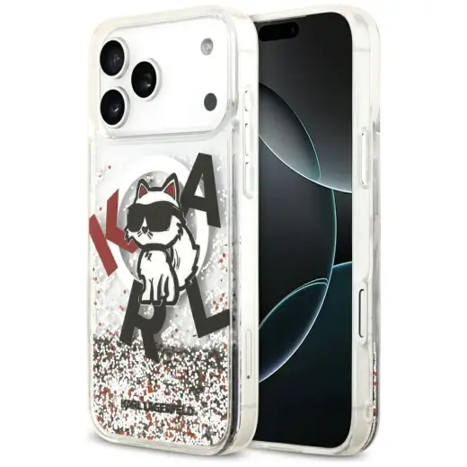Etui Karl Lagerfeld Liquid Glitter        Choupette Logo MagSafe do iPhone 17 Pro Max przezroczysty