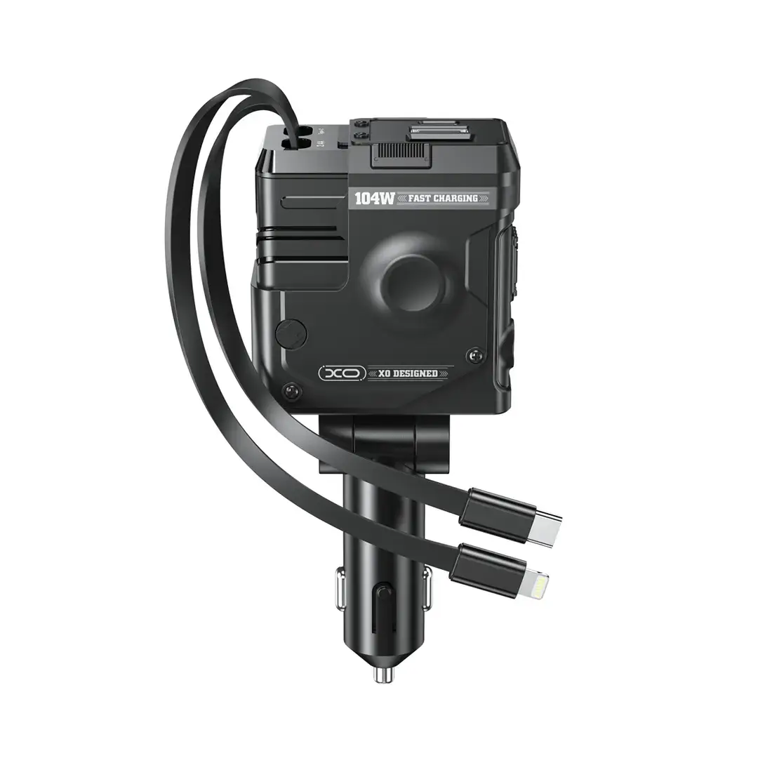 XO CC66 car charger | 104W | USB-A, USB-C | with USB-C cable, Lightning cable included | black