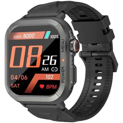 Blackview W30, 1.91 inch Display, 320*380 pixel, 300mAh battery, 100+ Workout Modes, 10-meter Water-resistance, Heart Rate & Blood Oxygen Monitor, Up To 5-7 Days of Battery Life, 128MB Flash, Black