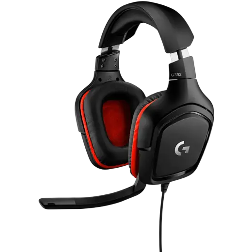 LOGITECH G332 Wired Gaming Headset - LEATHERETTE - BLACK/RED - 3.5 MM
