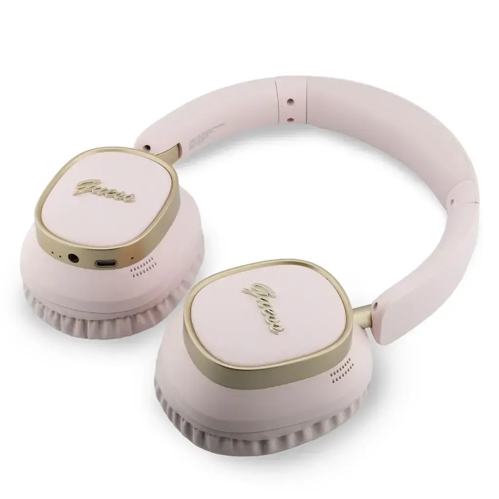 Guess Rectangle Metal Script Logo ENC Wireless Headphone Pink