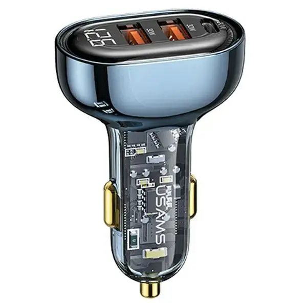USAMS CC159CC02 automašīnas lādētājs | 80W | USB-A, USB-C | zils