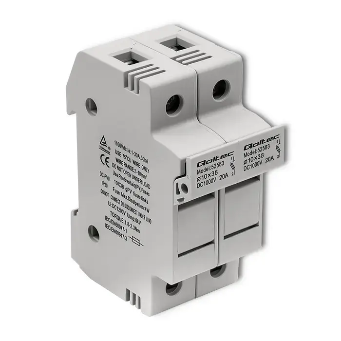 Qoltec Fuse base + DC fuse | 2P|1000V |20A |10x38 |solar