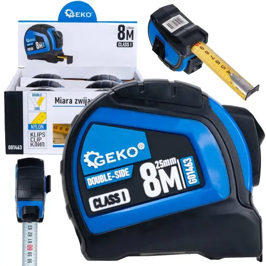 Double-sided Nylon Measuring Tape with Auto-Stop, 8m/25mm, Class I – Display Box
