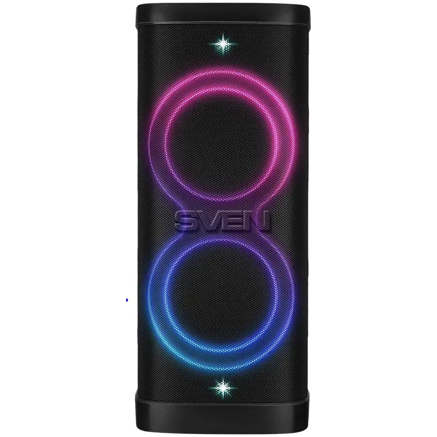 Speaker Party Box SVEN PS-1250, black (300W, TWS, IPx4, Bluetooth, FM, USB, microSD, LED-display, 13500mAh)